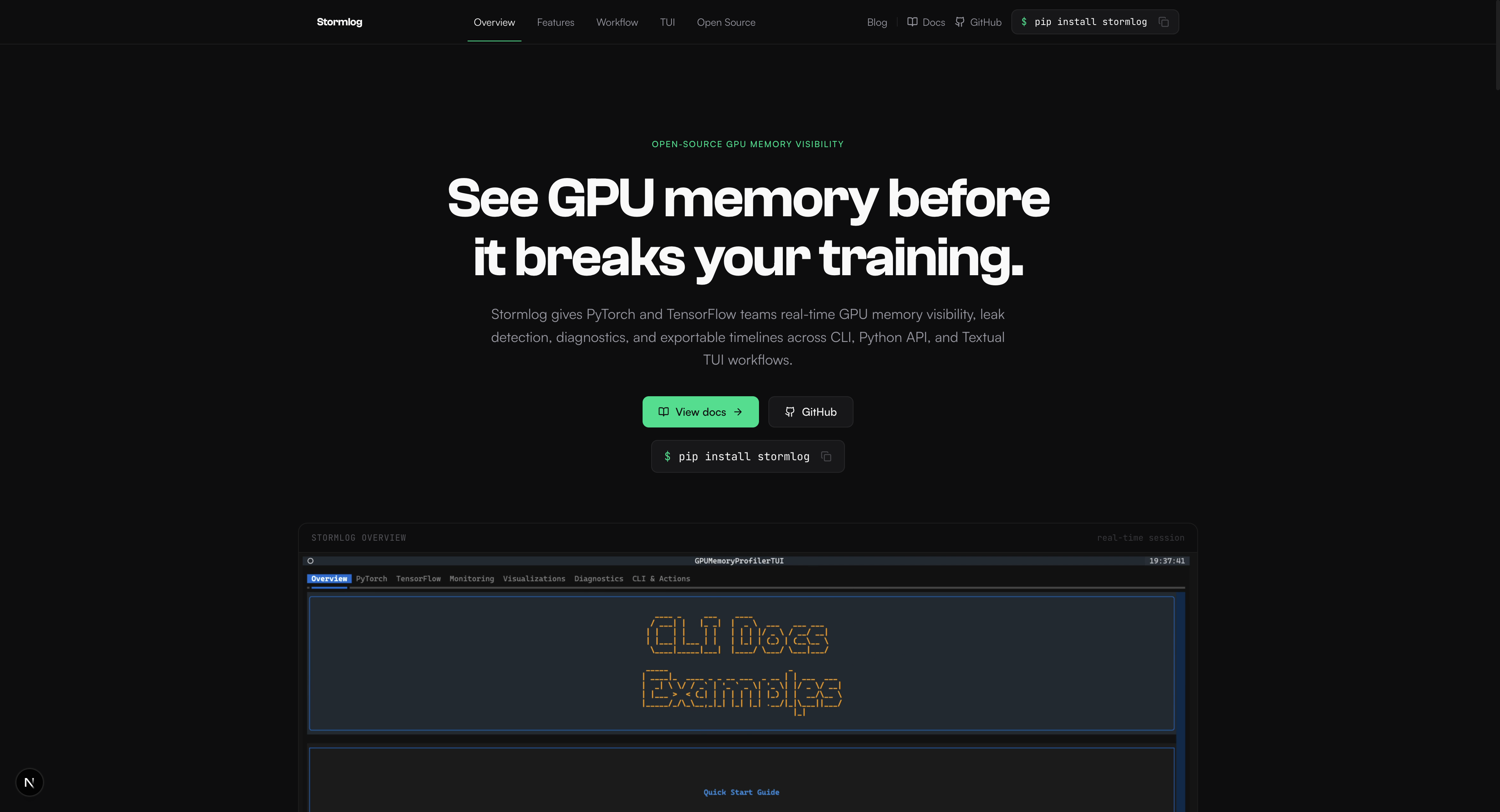 Stormlog — Real-time GPU Memory Profiling for PyTorch & TensorFlow